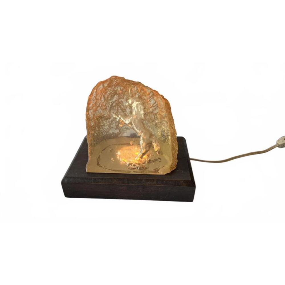 VTG 70s Illusions Unicorn Rock Lamp Lucite Table Light Retro Fantasy Art Vintage